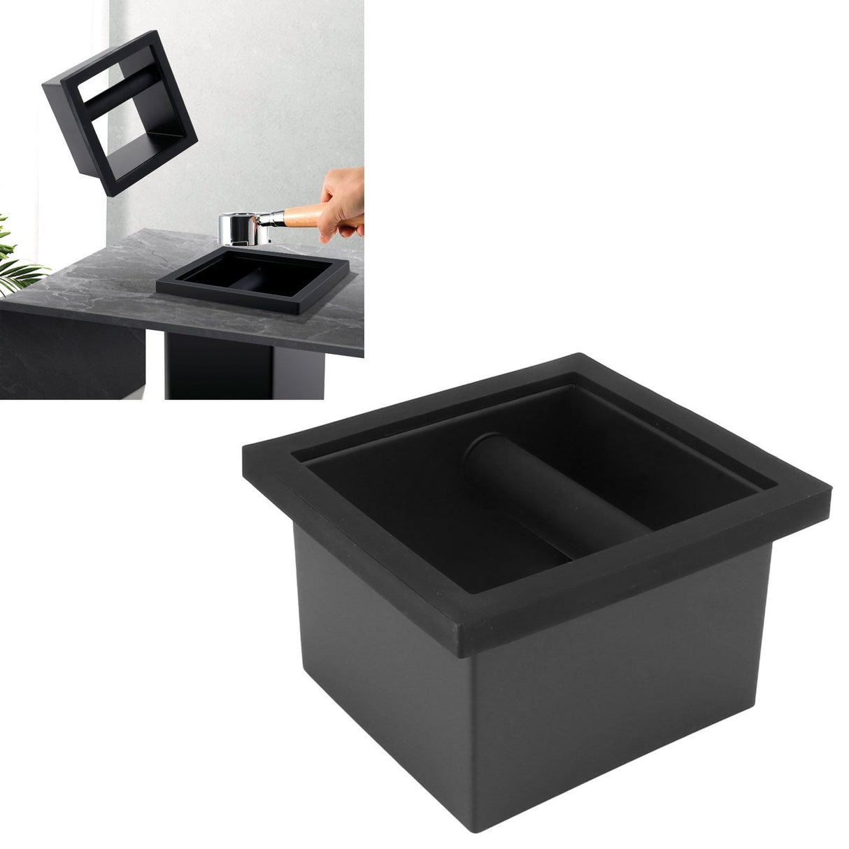 Coffee Ground Knock Box Square Bottomless Black Rubber PTFE Steel Residue Box for Cafe