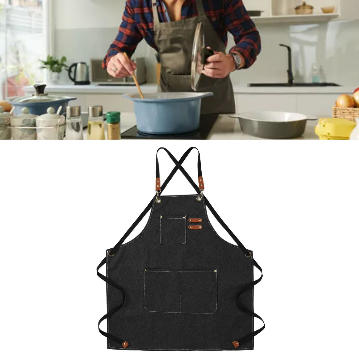 Artist Aprons Cotton Canvas Detachable Shoulder Straps Soft Comfortable Double Stitched Pockets Gardening Apron Black