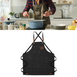Artist Aprons Cotton Canvas Detachable Shoulder Straps Soft Comfortable Double Stitched Pockets Gardening Apron Black