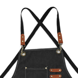 Artist Aprons Cotton Canvas Detachable Shoulder Straps Soft Comfortable Double Stitched Pockets Gardening Apron Black - Close-Up Angle