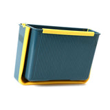 Wall Mounted Folding Trash Bin Strong Load Bearing Large Capacity Kitchen Hanging Trash Can for Home Blue - Side View