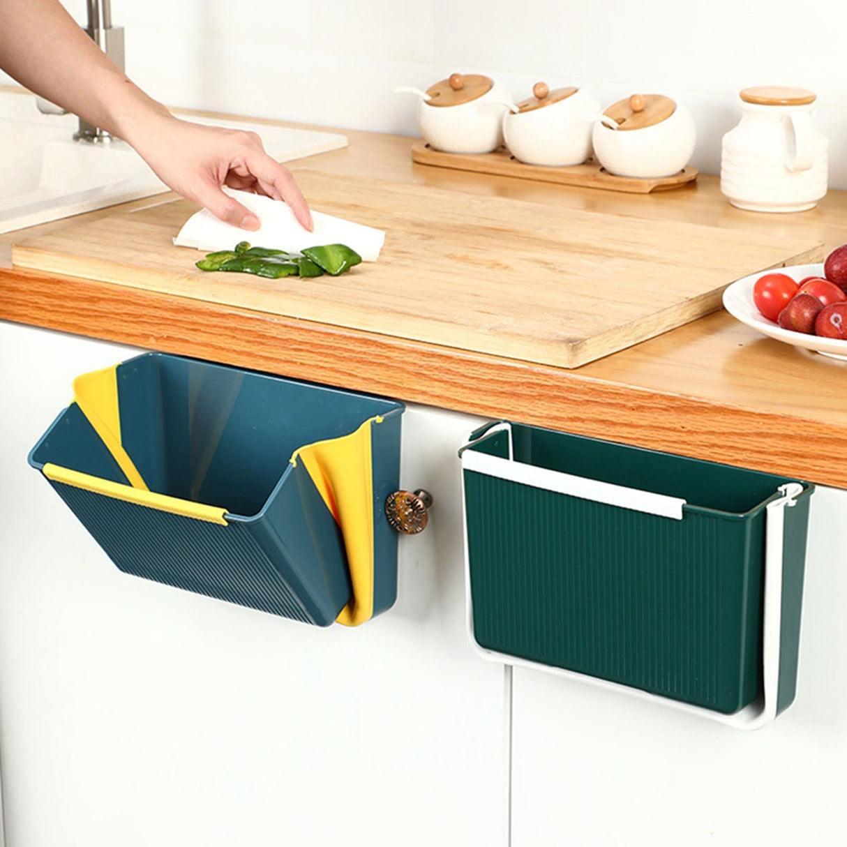 Wall Mounted Folding Trash Bin Strong Load Bearing Large Capacity Kitchen Hanging Trash Can for Home Blue