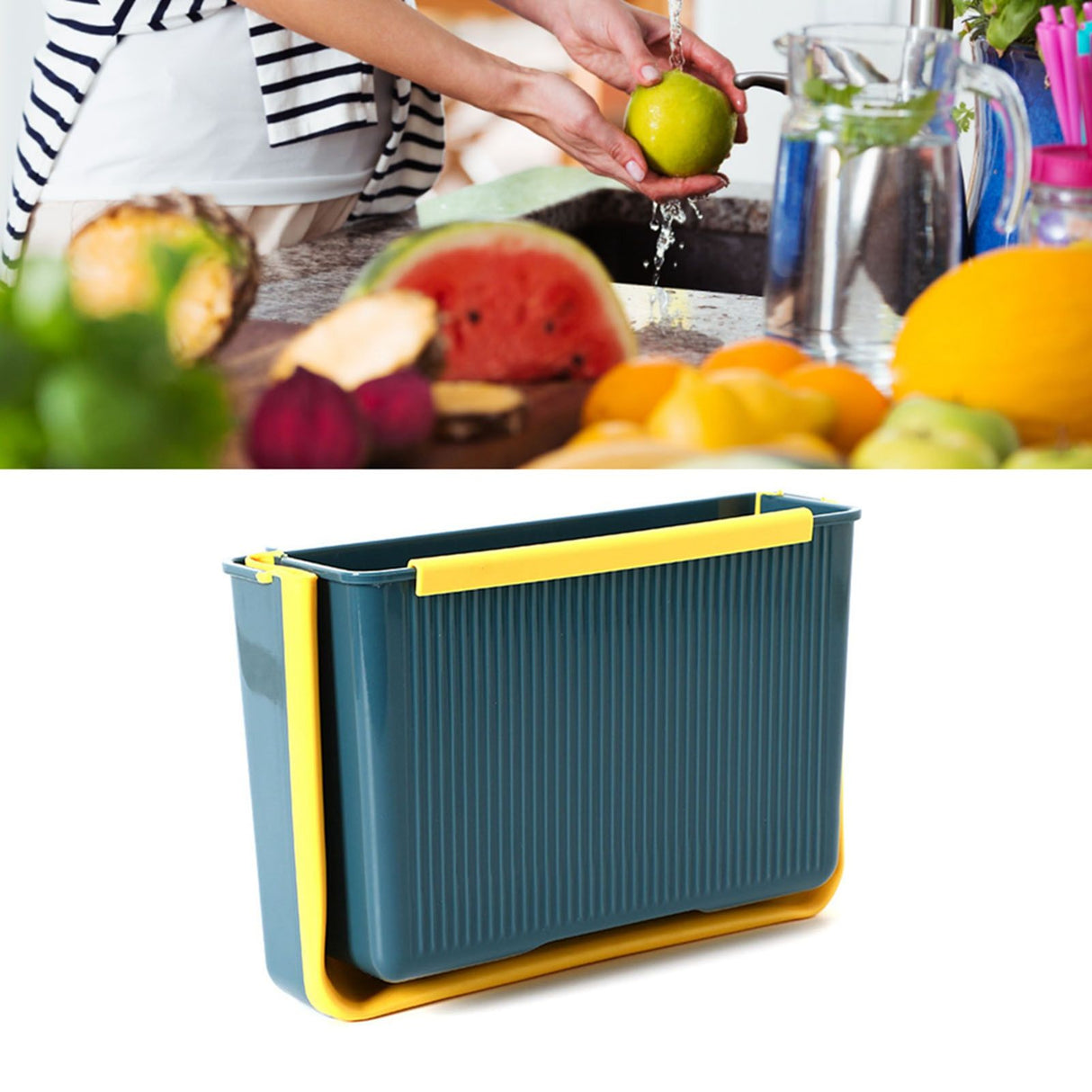 Wall Mounted Folding Trash Bin Strong Load Bearing Large Capacity Kitchen Hanging Trash Can for Home Blue