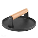 Squid Press Metal Round Patty Maker Meat Press Flattener Plate Barbecue Tool with Wood Handle for Outdoor Picnic
