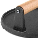 Squid Press Metal Round Patty Maker Meat Press Flattener Plate Barbecue Tool with Wood Handle for Outdoor Picnic