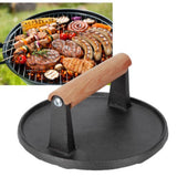 Squid Press Metal Round Patty Maker Meat Press Flattener Plate Barbecue Tool with Wood Handle for Outdoor Picnic
