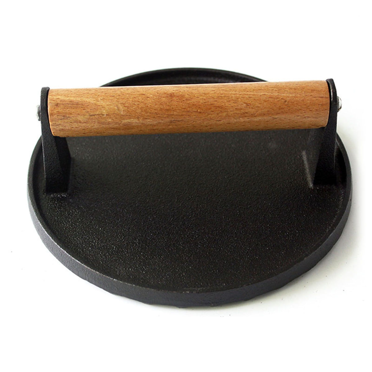 Squid Press Metal Round Patty Maker Meat Press Flattener Plate Barbecue Tool with Wood Handle for Outdoor Picnic