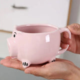 Cute Pig Ceramic Cup Pink Comfortable Grasp Smooth Mouth Lovely Shape for Coffee Tea Milk Beverage Water - Rear View