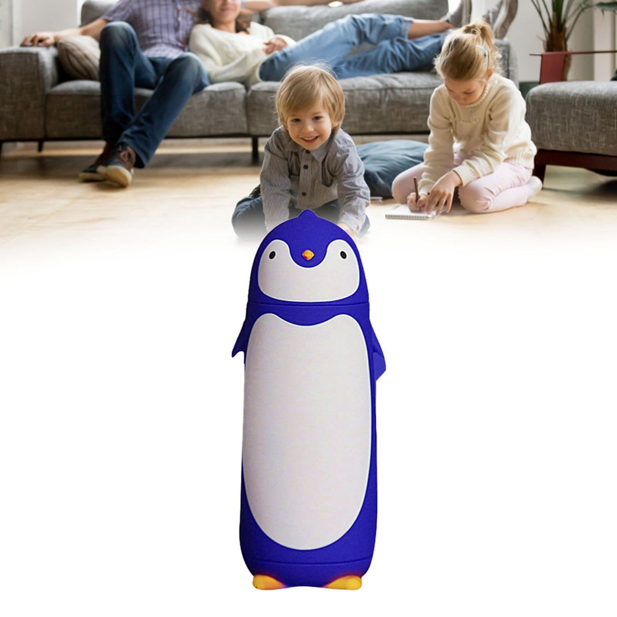 Water Bottle Penguin Design Heat Insulation 300ml Portable Water Cup for Outdoor Blue