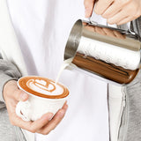 Frothing Cup 350ML Food Grade Stainless Steel Anti Slip Handle Milk Frother Pitcher with Scale - Rear View