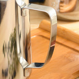 Frothing Cup 350ML Food Grade Stainless Steel Anti Slip Handle Milk Frother Pitcher with Scale - Low Angle