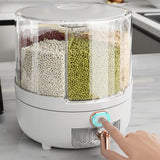 360 Degree Rotating Grain Dispenser Box PP Plastic Kitchen Storage Container for Rice and Beans White M