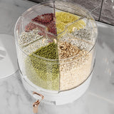 360 Degree Rotating Grain Dispenser Box PP Plastic Kitchen Storage Container for Rice and Beans White M