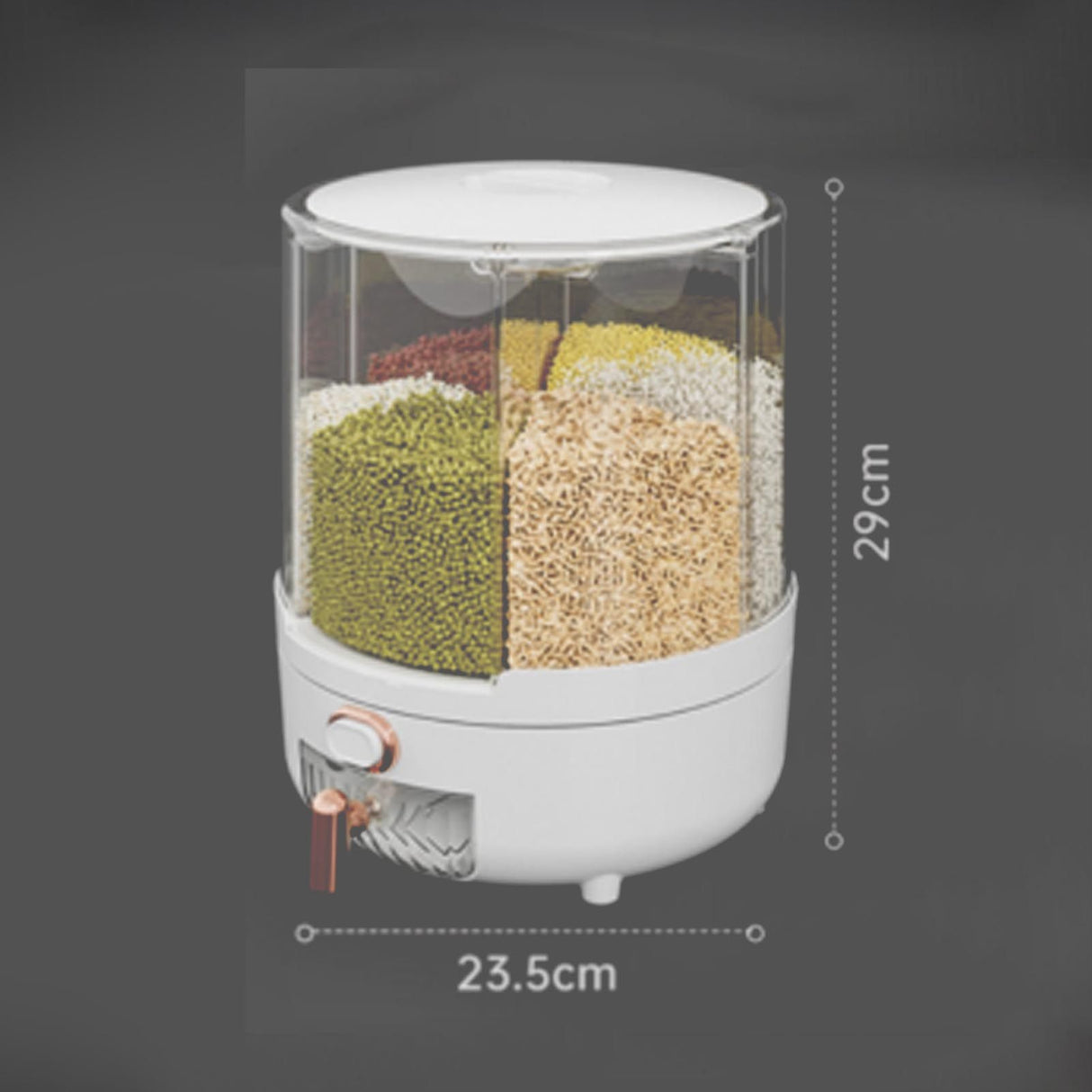 360 Degree Rotating Grain Dispenser Box PP Plastic Kitchen Storage Container for Rice and Beans White L