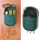 Wall Mounted Chopsticks Holder Dust Prevention 3 Compartments Large Capacity Draining Utensil Storage Box with Cover Green - 45-Degree Angle