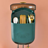 Wall Mounted Chopsticks Holder Dust Prevention 3 Compartments Large Capacity Draining Utensil Storage Box with Cover Green - Extra Image