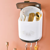 Wall Mounted Chopsticks Holder Dust Prevention 3 Compartments Large Capacity Draining Utensil Storage Box with Cover White - Extra Image