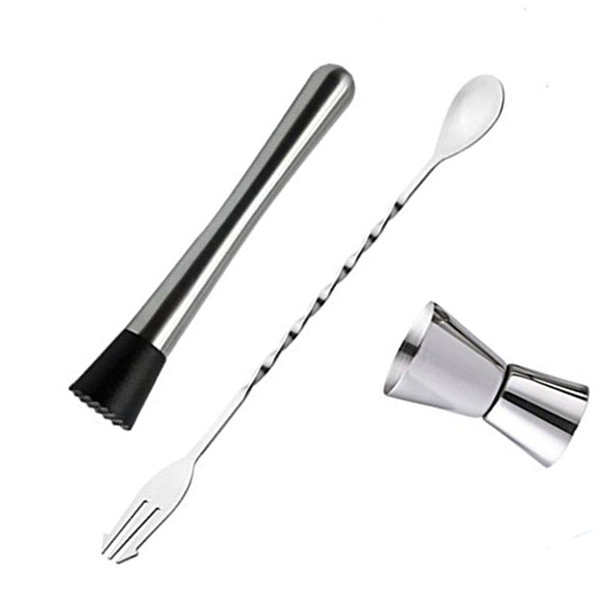 Cocktail Mixing Spoon Muddler and 15ml 30ml Jigger Stainless Steel Bar Tool Set for Home