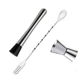Cocktail Mixing Spoon Muddler and 15ml 30ml Jigger Stainless Steel Bar Tool Set for Home