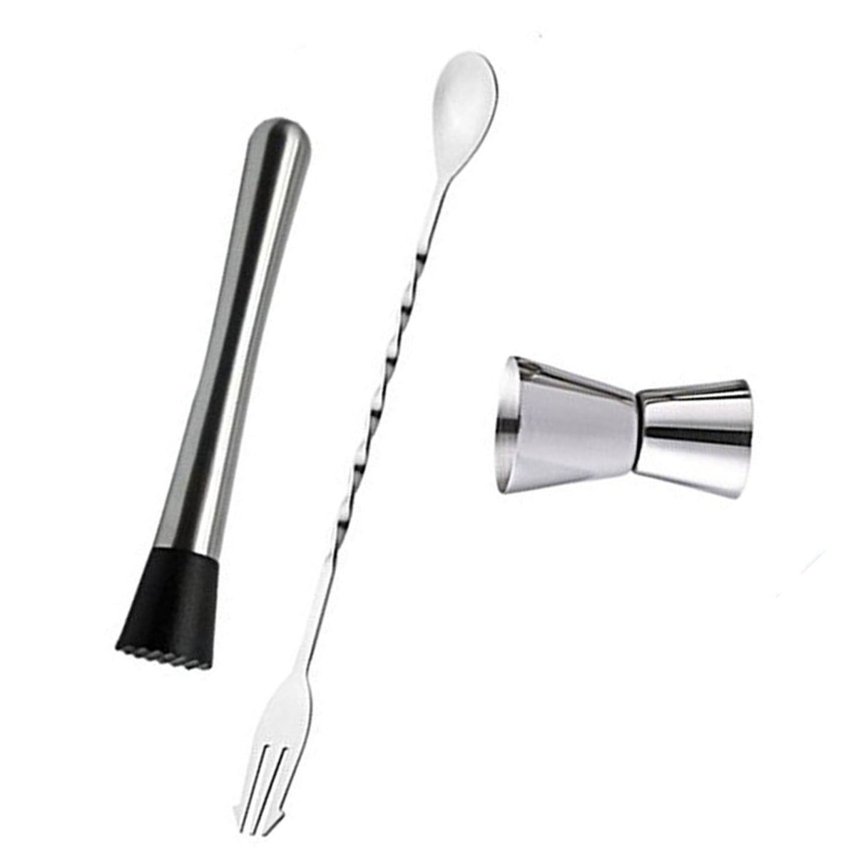 Cocktail Mixing Spoon Muddler and 15ml 30ml Jigger Stainless Steel Bar Tool Set for Home