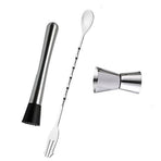Cocktail Mixing Spoon Muddler and 15ml 30ml Jigger Stainless Steel Bar Tool Set for Home
