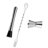 Cocktail Mixing Spoon Muddler and 15ml 30ml Jigger Stainless Steel Bar Tool Set for Home - Side View