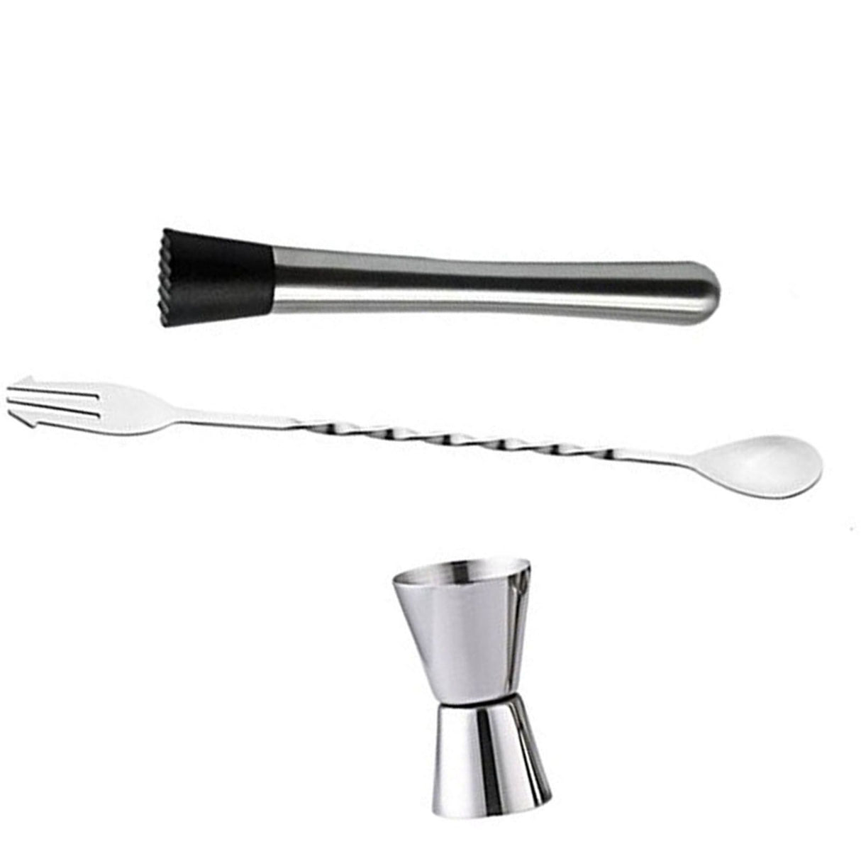 Cocktail Mixing Spoon Muddler and 15ml 30ml Jigger Stainless Steel Bar Tool Set for Home