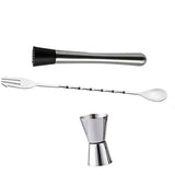 Cocktail Mixing Spoon Muddler and 15ml 30ml Jigger Stainless Steel Bar Tool Set for Home