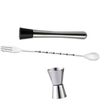 Cocktail Mixing Spoon Muddler and 15ml 30ml Jigger Stainless Steel Bar Tool Set for Home