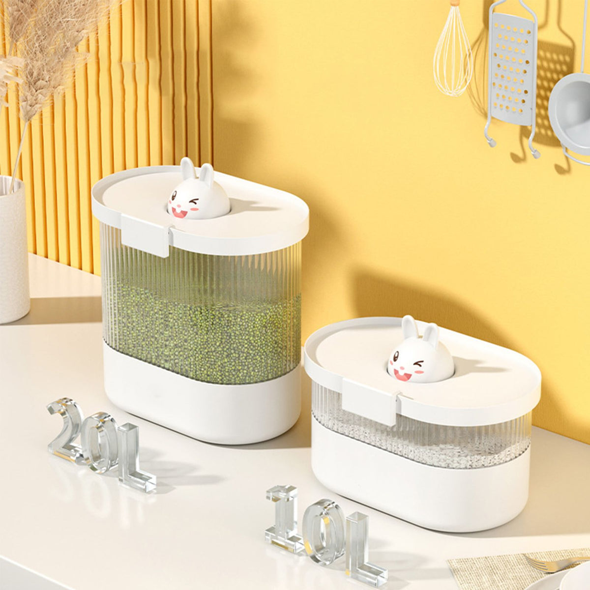 Rice Bucket Damp Proof Sealing Thickened PP PET Grain Storage Tank for Home Flour Dog Food L White Rabbit