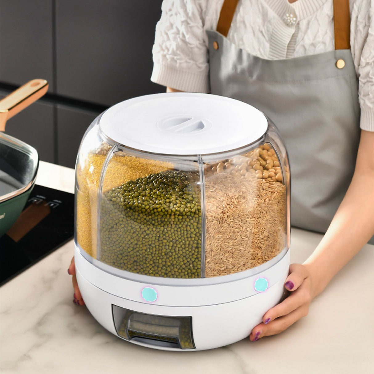 Grains Separate Storage Box Sealed Rotating Rice Bucket Home Insect Damp Proof Rice Storage Tank L 27x27cm/10.6x10.6in