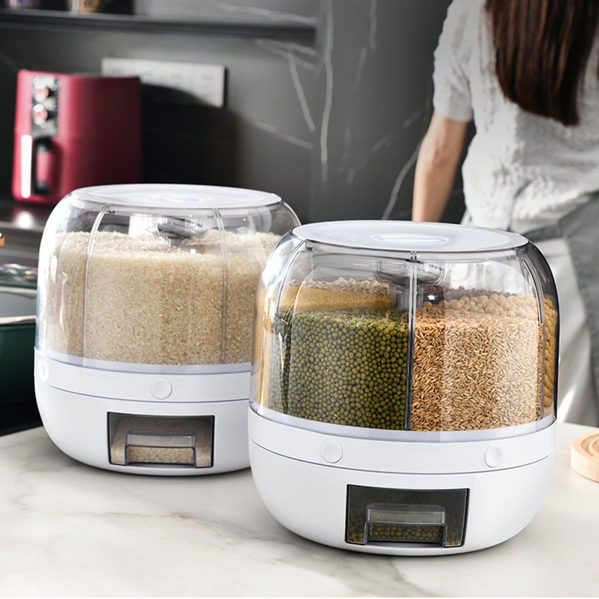 Grains Separate Storage Box Sealed Rotating Rice Bucket Home Insect Damp Proof Rice Storage Tank L 27x27cm/10.6x10.6in