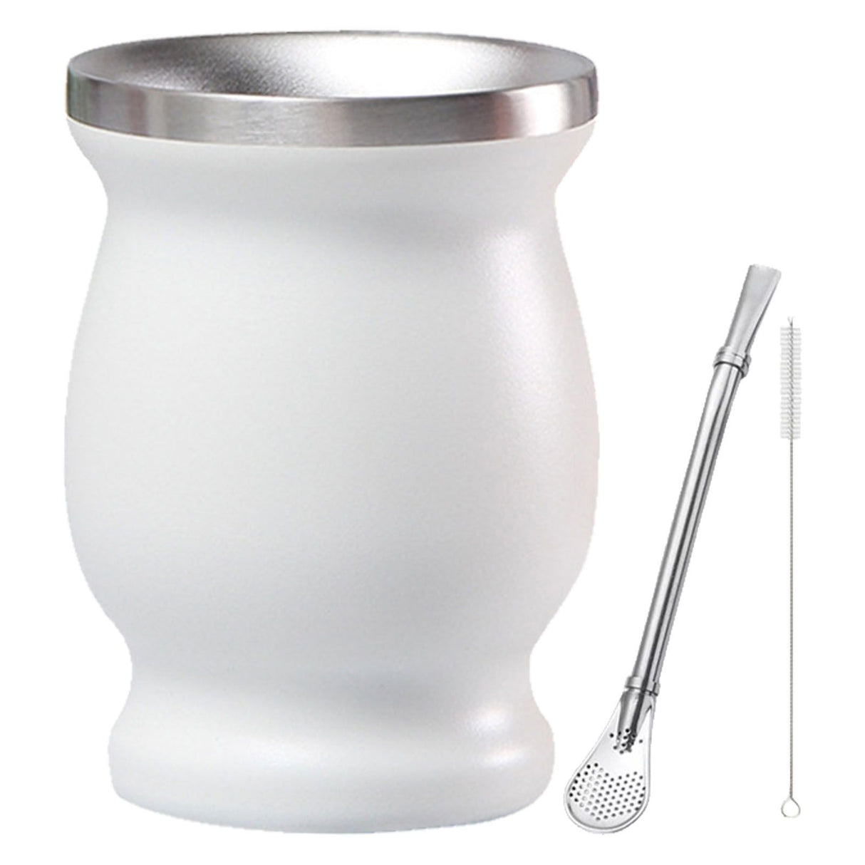 8oz 304 Stainless Steel Gourd Cup Double Layers Vacuum Insulation Cup with Straw Brush White