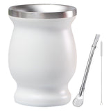 8oz 304 Stainless Steel Gourd Cup Double Layers Vacuum Insulation Cup with Straw Brush White