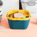 2 Layer Plastic Salad Lunch Box Microwave Safe Salad Lunch Container Portable Fruit Fat Reducing Light Food Picnic Box for Office Workers Blue, 1200ml - Rear View