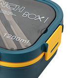 2 Layer Plastic Salad Lunch Box Microwave Safe Salad Lunch Container Portable Fruit Fat Reducing Light Food Picnic Box for Office Workers Blue, 1200ml - Close-Up Angle