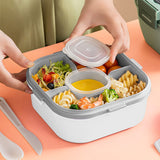 2 Layer Plastic Salad Lunch Box Microwave Safe Salad Lunch Container Portable Fruit Fat Reducing Light Food Picnic Box for Office Workers White, 1700ml - 45-Degree Angle
