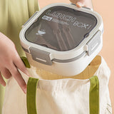 2 Layer Plastic Salad Lunch Box Microwave Safe Salad Lunch Container Portable Fruit Fat Reducing Light Food Picnic Box for Office Workers White, 1700ml - Rear View