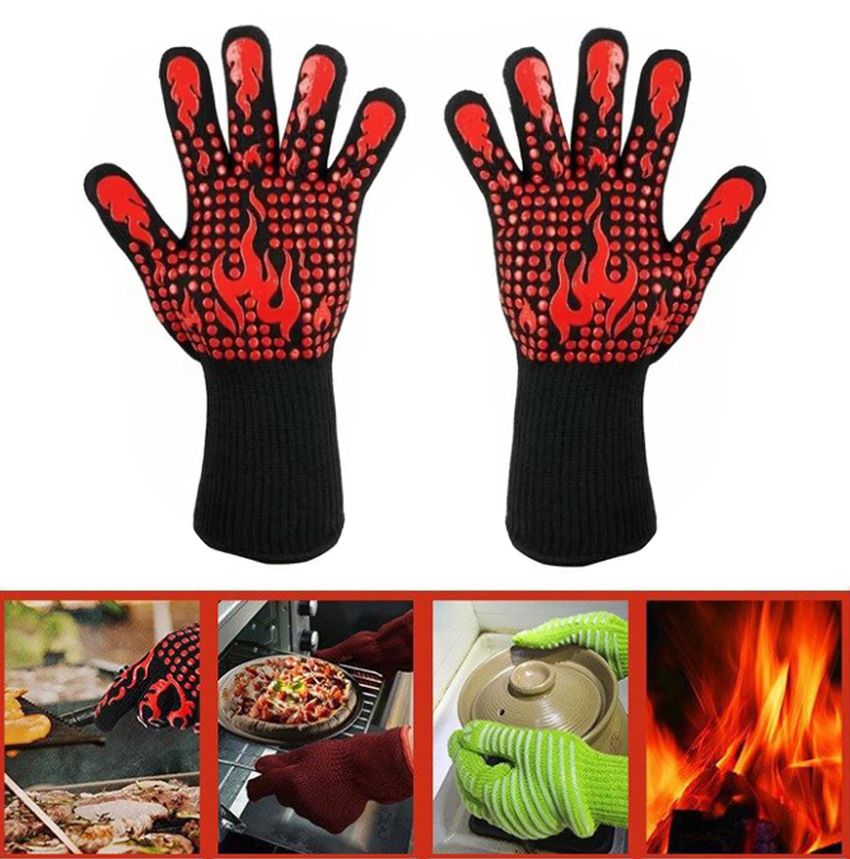 BBQ Gloves 1472℉ Heat Resistant Grilling Gloves Nonslip Silicone for Barbecue Cooking Baking
