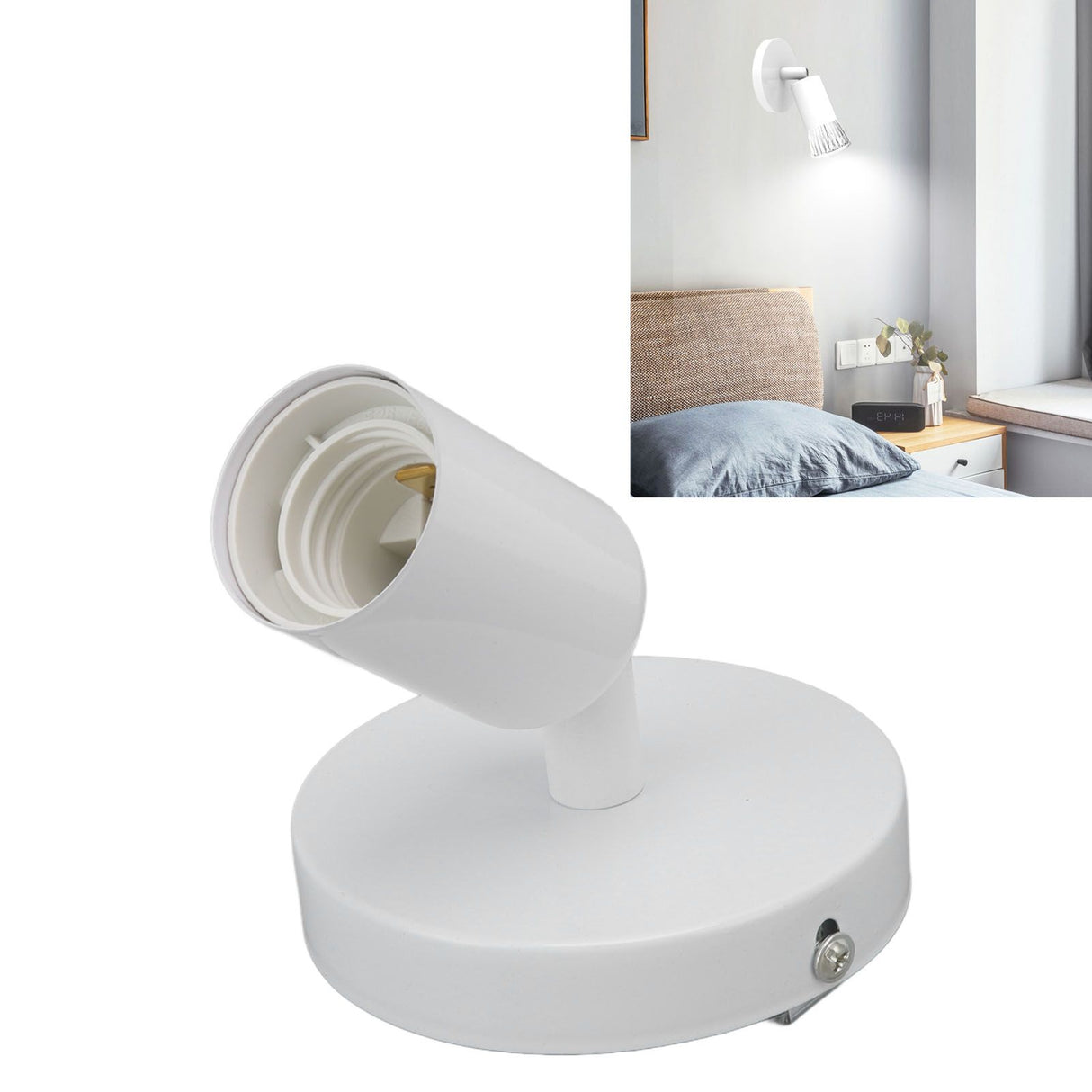 E26 E27 Wall Lamp Holder Modern Simple Wall Lamp Base for Bedroom Living Room Showcase 85‑265V White