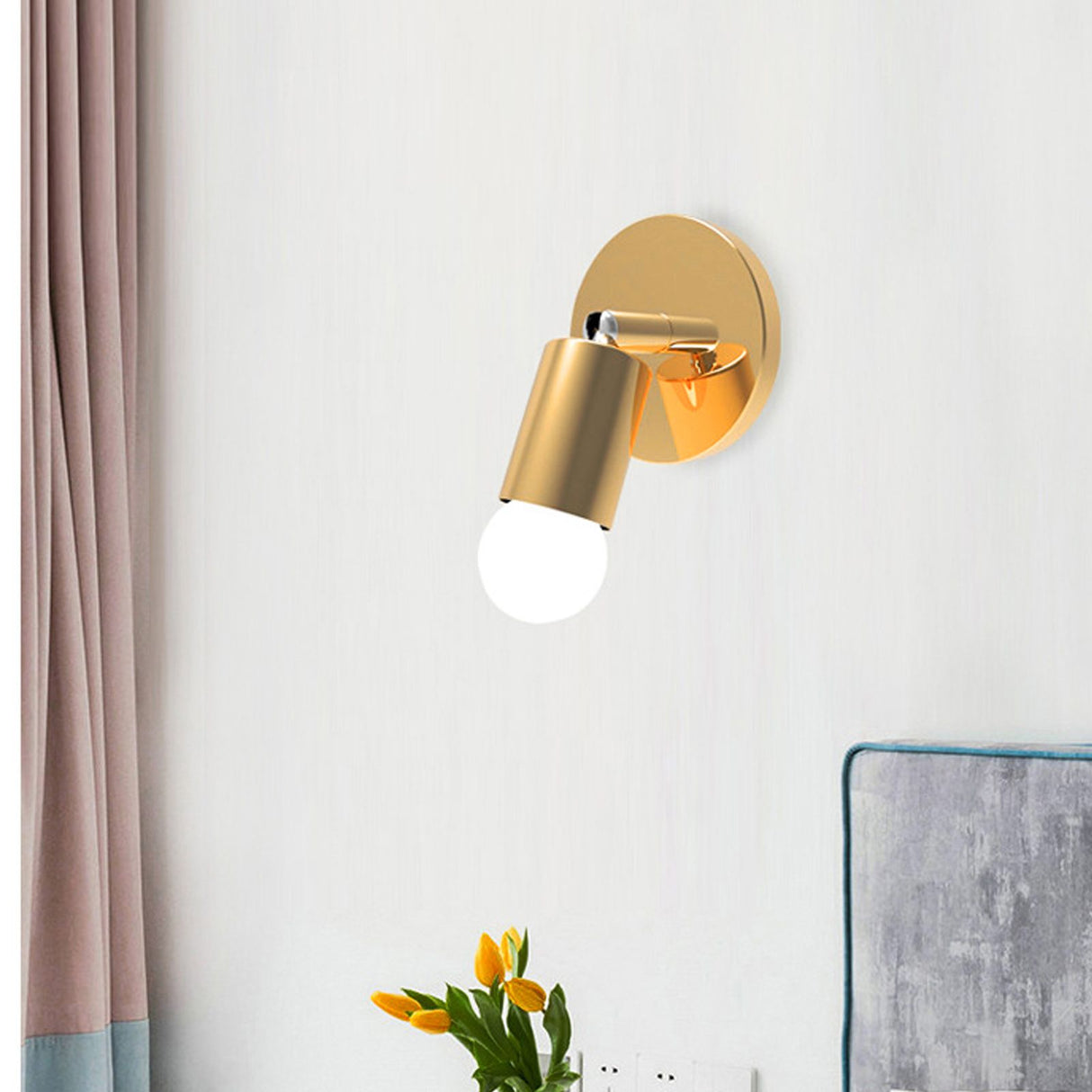 E27 E26 Wall Lamp Base 180 Degrees Up and Down Adjustable Iron Decoration Bulb Socket for Bedroom Living Room Gold
