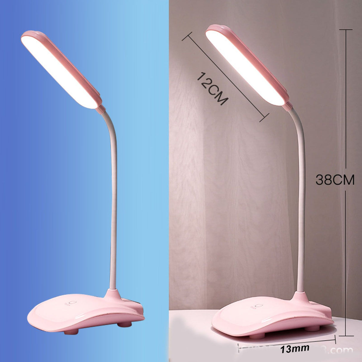 LED Desk Lamp Touch Control Three Level Color Temperature Stepless Dimming USB Charging Table Lamp Pink