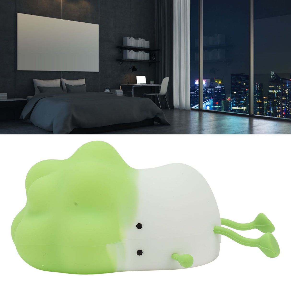 Cabbage Silicone Night Light Cartoon Vegetable Cell Phone Holder Decompression Rechargeable Night Lamp for Bedside Decor Green