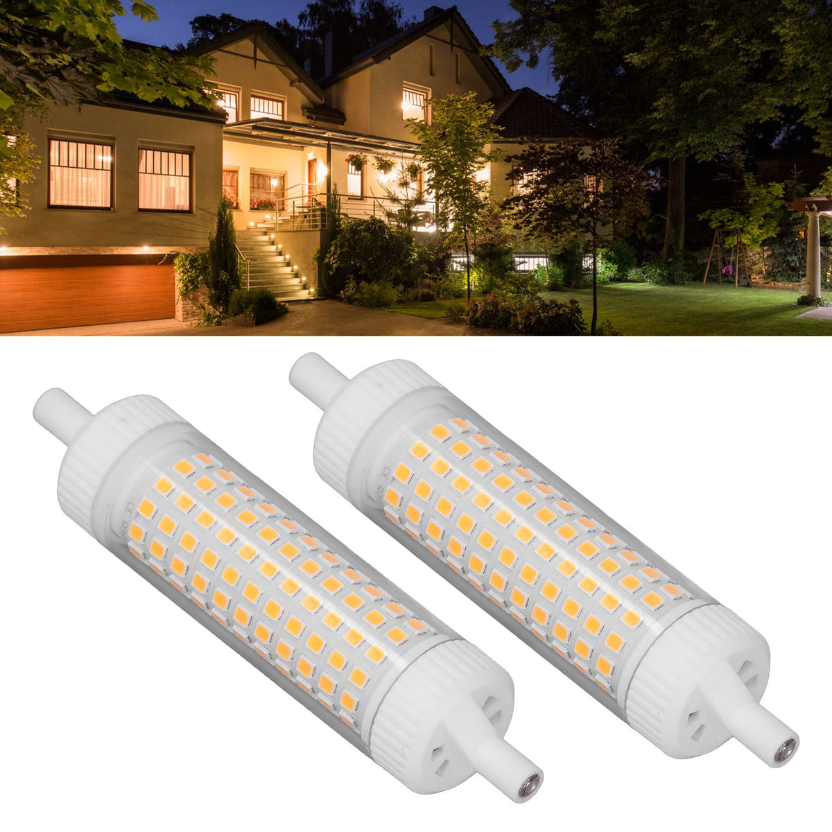 2Pcs R7S LED Light Bulb 118mm Dimmable 15W 154 LEDs Double Ended Floodlight for Home Night Advertising Lighting 220V Warm Light