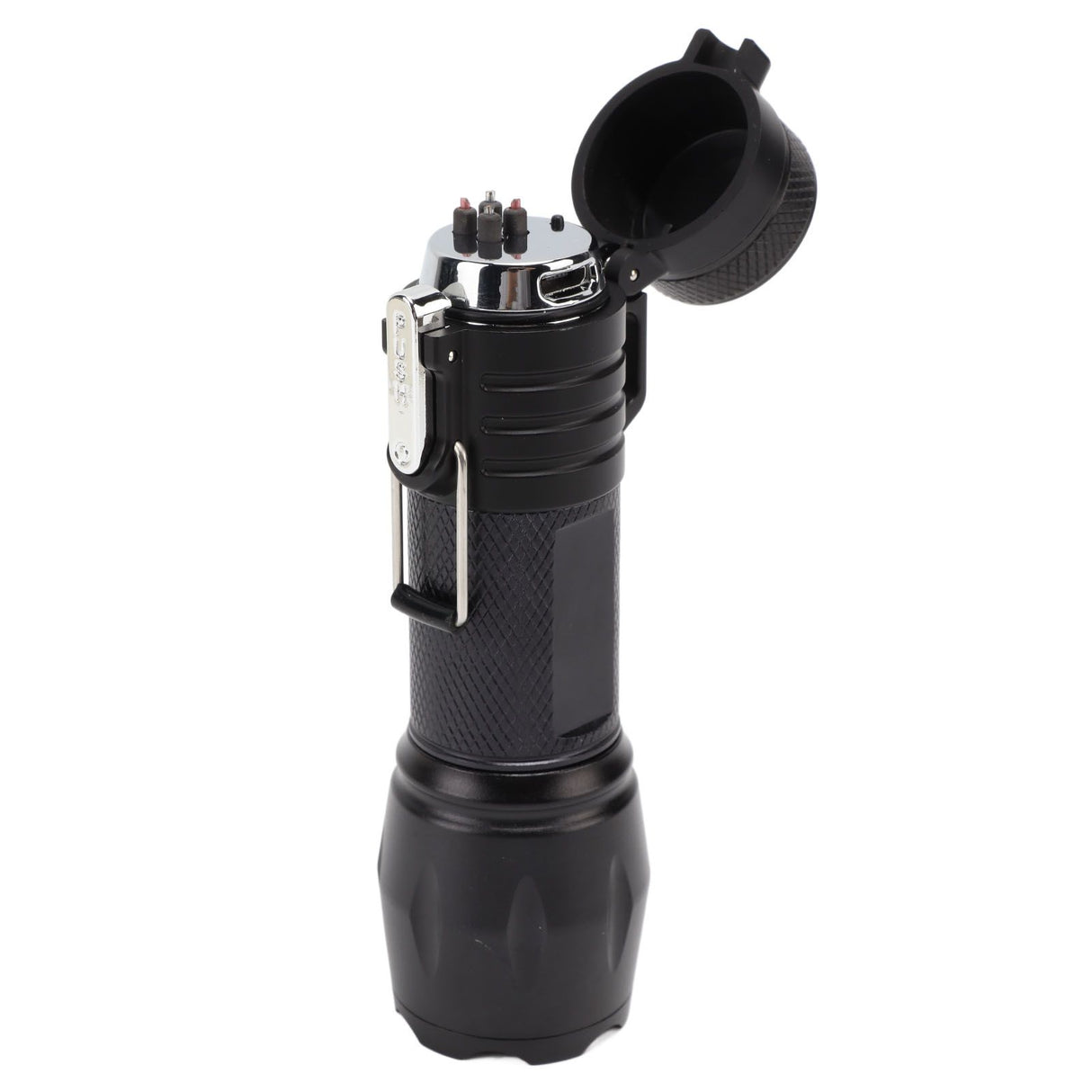 Electric Lighter Waterproof Windproof Aluminum Alloy Portable Lighter with Flashlight 3.7v Black