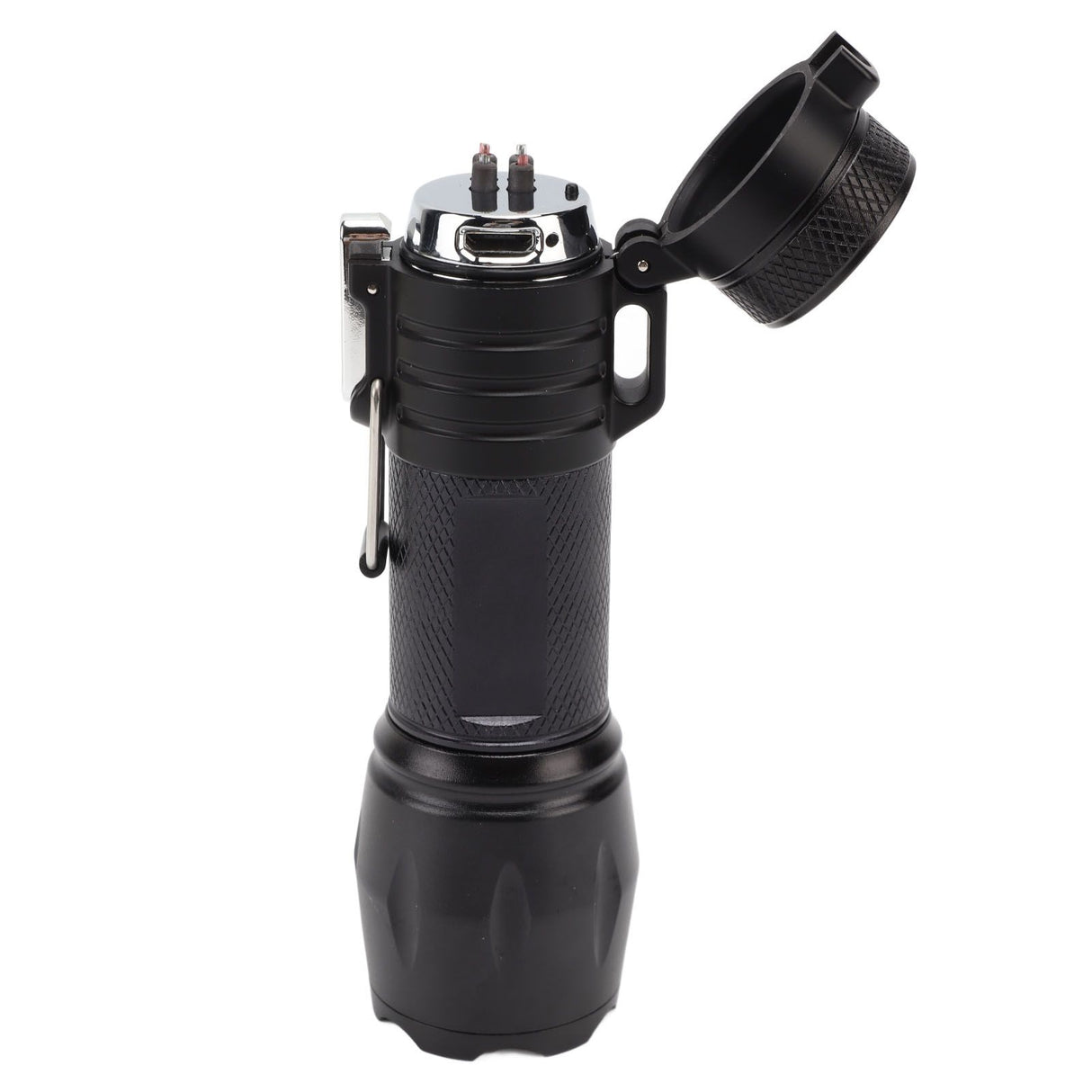 Electric Lighter Waterproof Windproof Aluminum Alloy Portable Lighter with Flashlight 3.7v Black