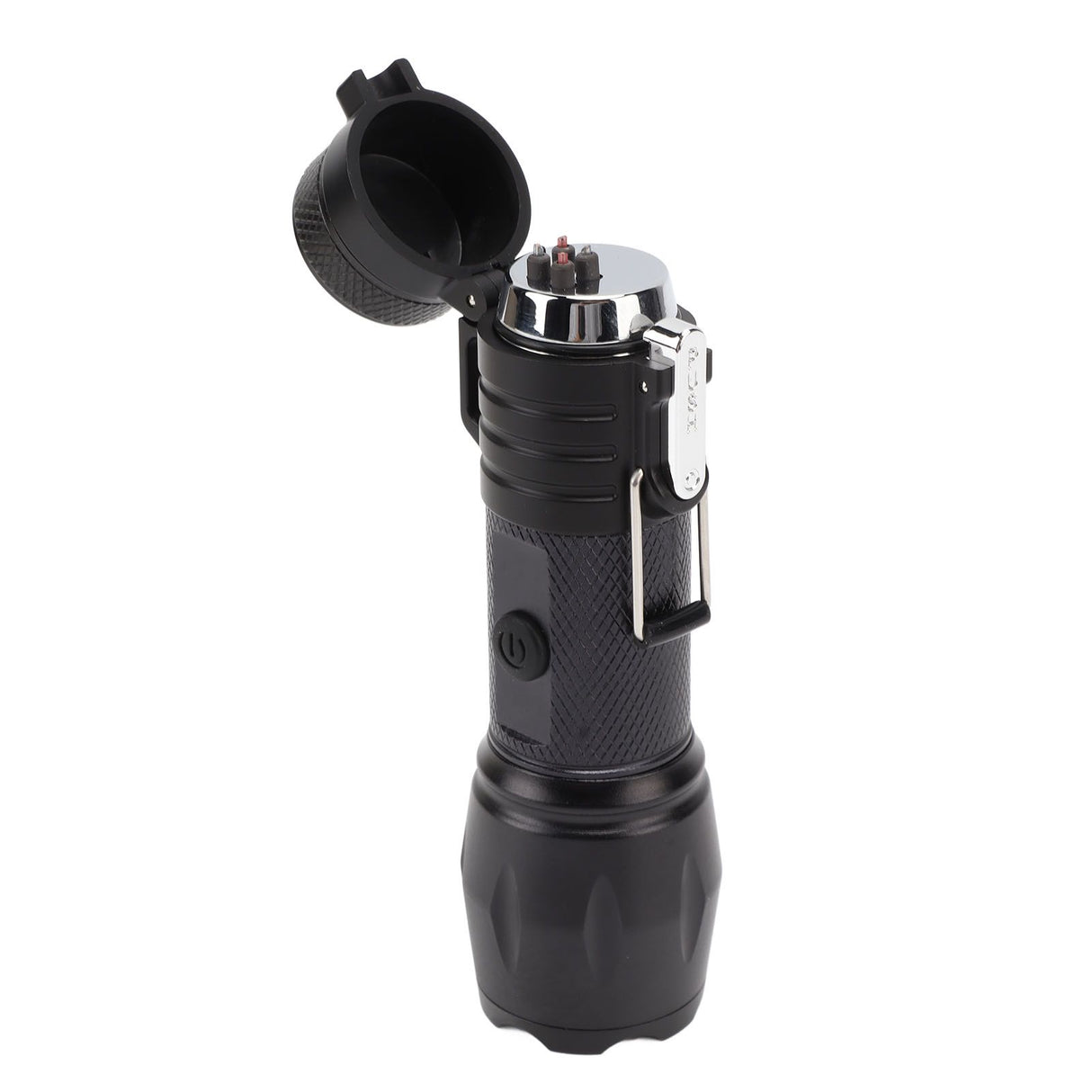 Electric Lighter Waterproof Windproof Aluminum Alloy Portable Lighter with Flashlight 3.7v Black
