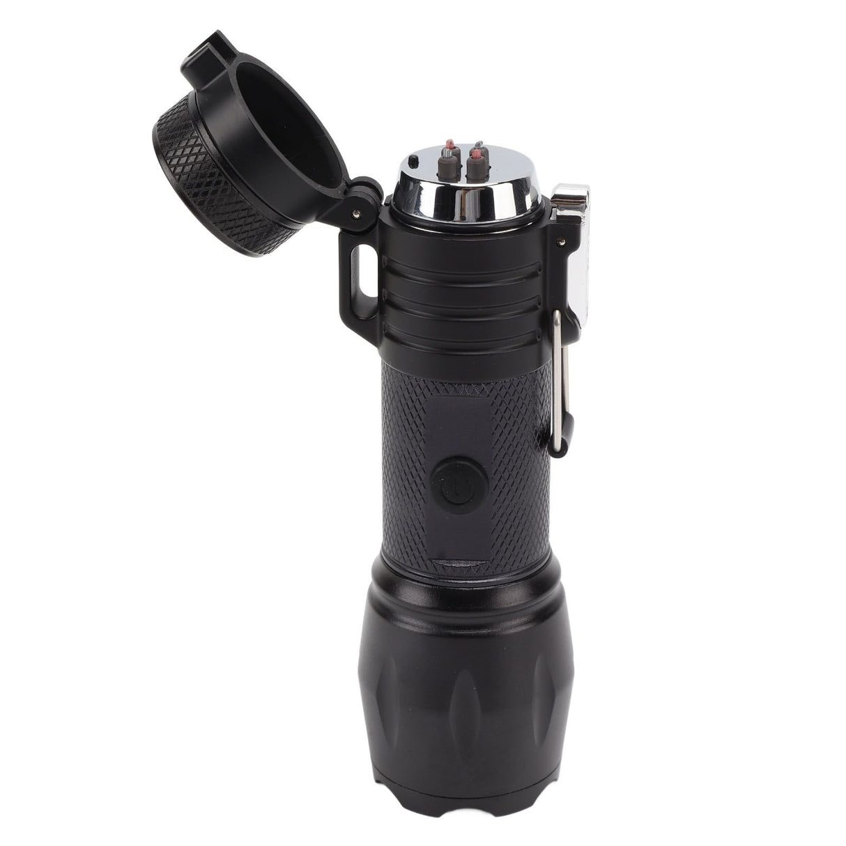 Electric Lighter Waterproof Windproof Aluminum Alloy Portable Lighter with Flashlight 3.7v Black