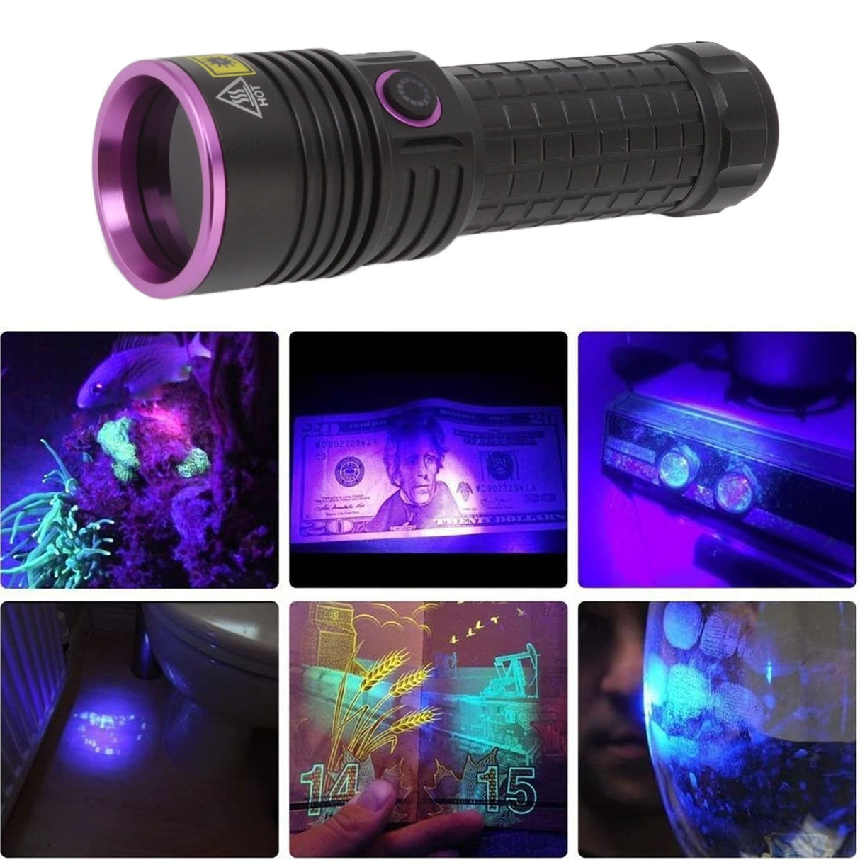 Y48 365nm Ultraviolet Flashlight Rechargeable Black Light Flashlight for Resin Curing Currency Verification Scorpion Pet Urine Search