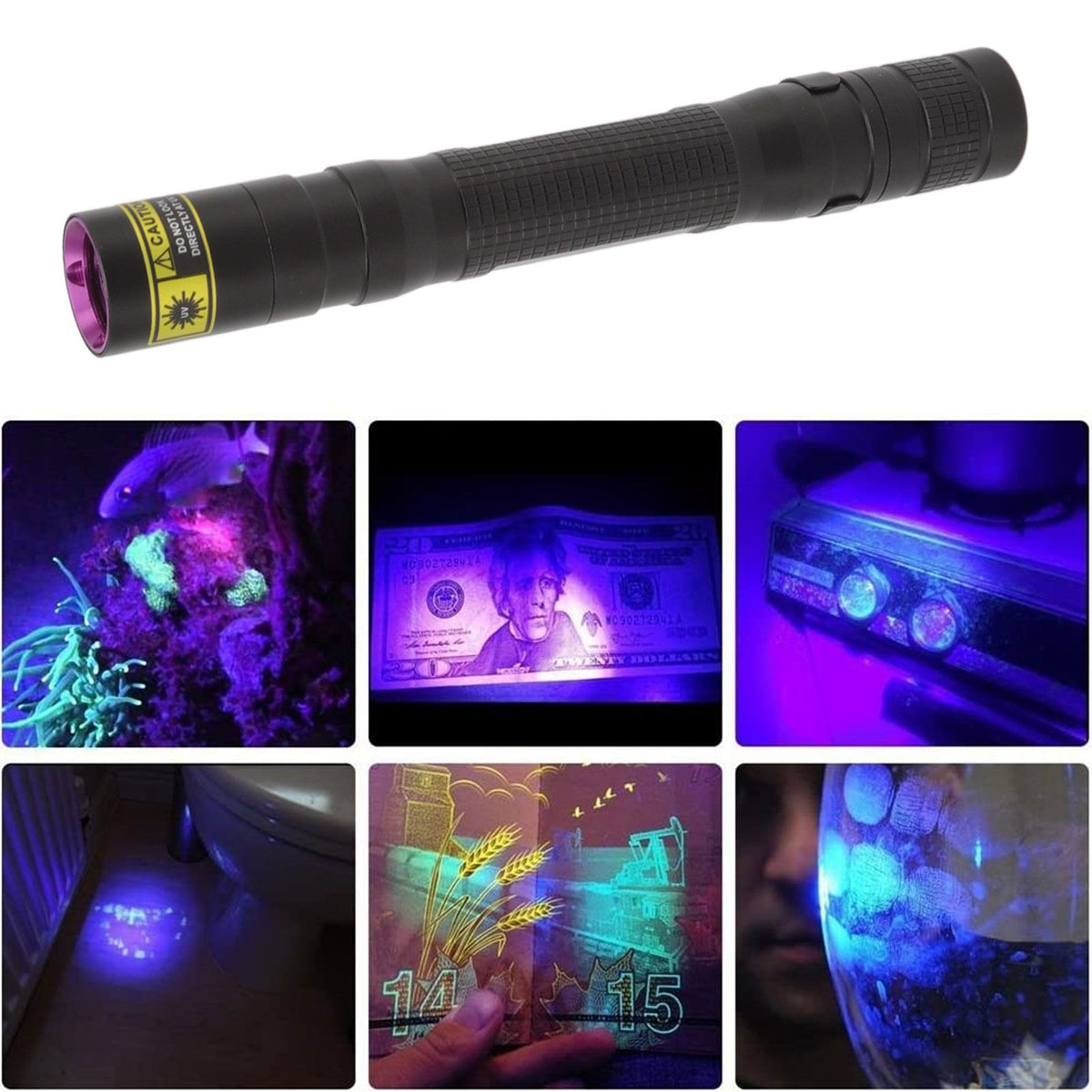 UV Flashlight 365nm Pen Clip Aluminium Alloy Button Control Multi Purpose Blacklight Flashlight for Money Jewelry Curing
